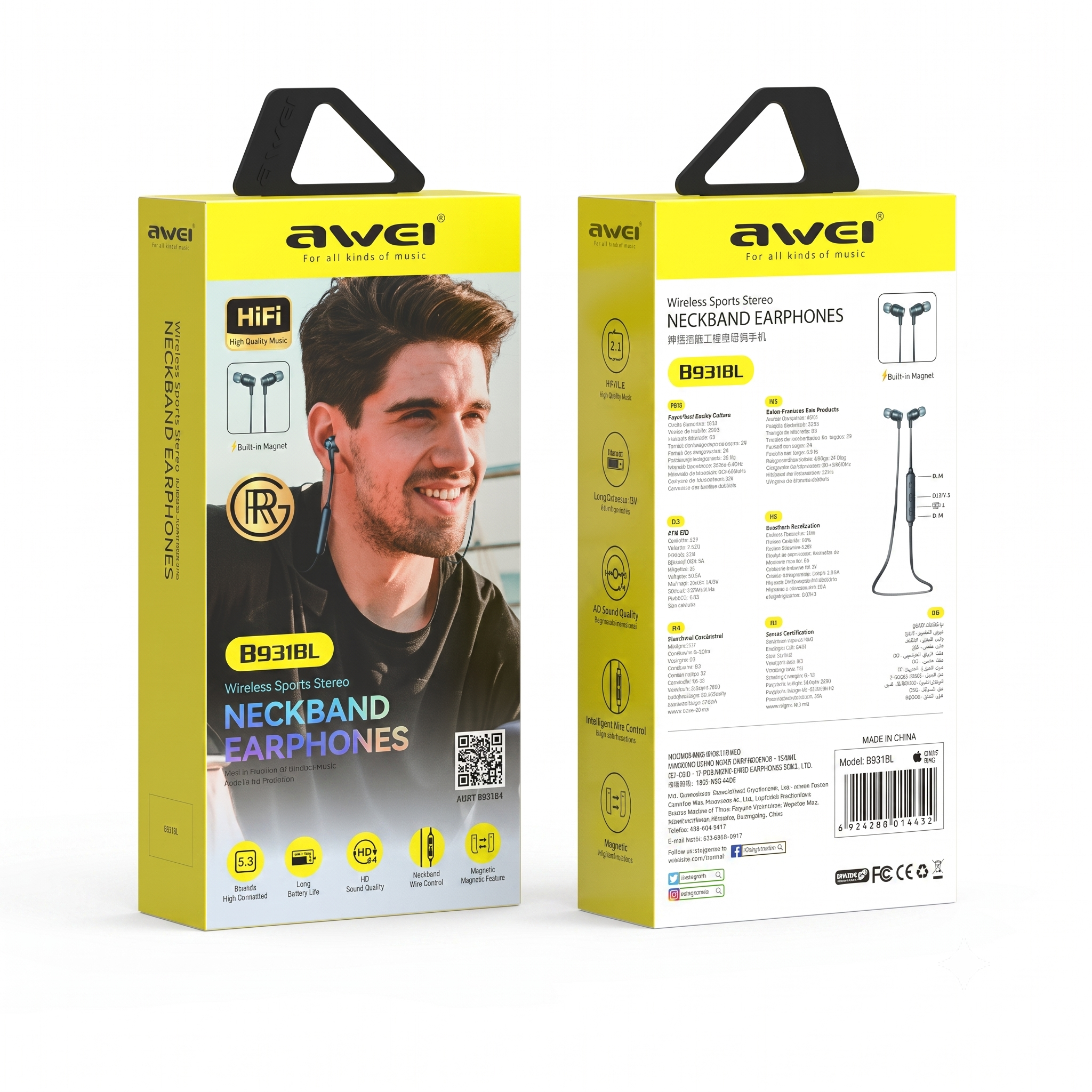 Awei B931BL Wireless Sports Neckband Earphone – Bluetooth 5.3 Headset with HiFi Stereo Sound, Deep Bass, 200mAh Battery & In-line Wire Control - Image 4
