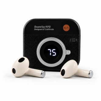 Q86 Retro Camera Design True Wireless Earbuds – Bluetooth 5.4 TWS with Leather Texture, Digital LED Display, Low Latency Gaming & ENC Noise Reduction - Image 4